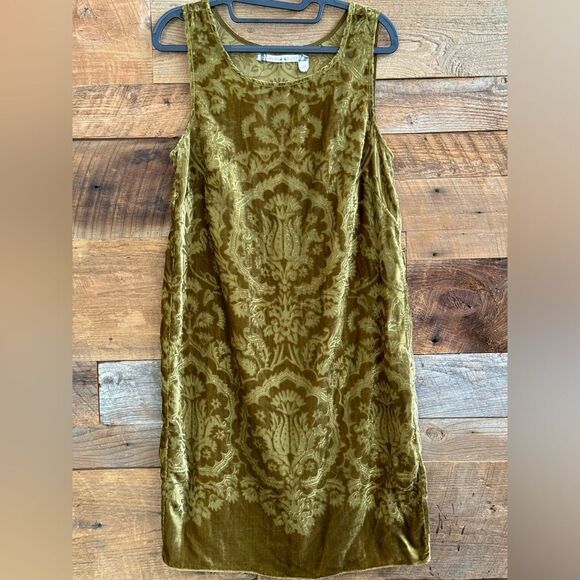 Chelsea and Violet tone on tone Olive velvet flocked fully lined  dress EUC SZ M - Picture 5 of 15